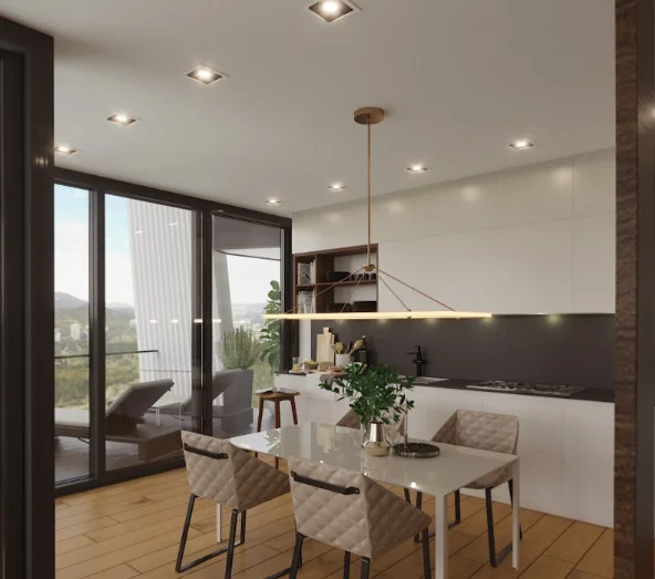 Kitchen-living room in one of the apartments